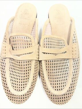 Brunello Cucinelli Light Beige Perforated Suede Slip-On Loafers Authentic